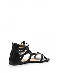 Черные кожаные сандалии на плоской подошве от Ella
