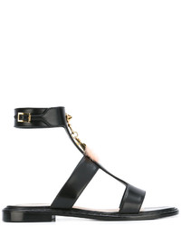 Черные кожаные сандалии на плоской подошве от Fendi