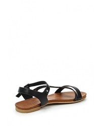 Черные кожаные сандалии на плоской подошве от Flyfor