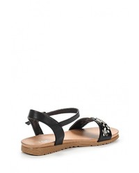 Черные кожаные сандалии на плоской подошве от Flyfor