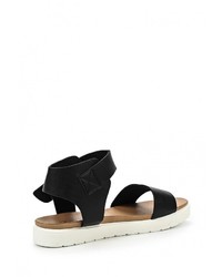 Черные кожаные сандалии на плоской подошве от Flyfor