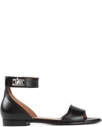 Черные кожаные сандалии на плоской подошве от Givenchy