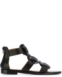Черные кожаные сандалии на плоской подошве от Givenchy