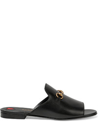 Черные кожаные сандалии на плоской подошве от Gucci