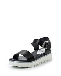 Черные кожаные сандалии на плоской подошве от HCS