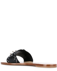 Черные кожаные сандалии на плоской подошве от Alexander McQueen