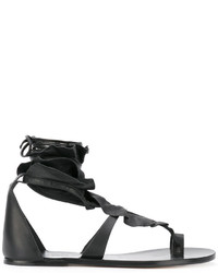 Черные кожаные сандалии на плоской подошве от Isabel Marant