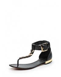 Черные кожаные сандалии на плоской подошве от Just Couture