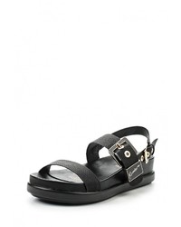 Черные кожаные сандалии на плоской подошве от Keddo