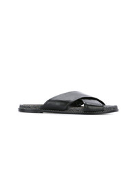 Черные кожаные сандалии на плоской подошве от Lanvin