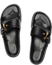 Черные кожаные сандалии на плоской подошве от Alexander McQueen