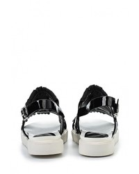 Черные кожаные сандалии на плоской подошве от LOST INK