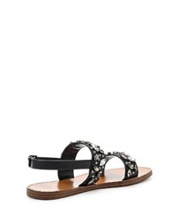 Черные кожаные сандалии на плоской подошве от Mango