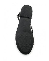 Черные кожаные сандалии на плоской подошве от Mango