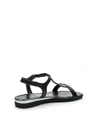 Черные кожаные сандалии на плоской подошве от Marco Tozzi