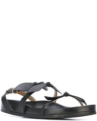 Черные кожаные сандалии на плоской подошве от Chloé