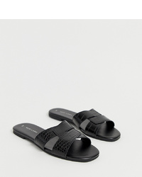 Черные кожаные сандалии на плоской подошве от New Look
