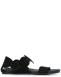 Черные кожаные сандалии на плоской подошве от Pedro Garcia