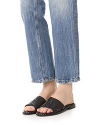 Черные кожаные сандалии на плоской подошве от Ash