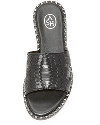 Черные кожаные сандалии на плоской подошве от Ash