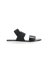 Черные кожаные сандалии на плоской подошве от Pollini