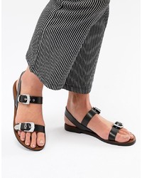 Черные кожаные сандалии на плоской подошве от Pull&Bear