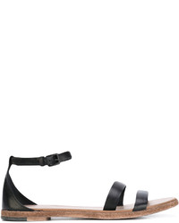 Черные кожаные сандалии на плоской подошве от Roberto Del Carlo