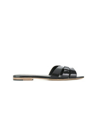 Черные кожаные сандалии на плоской подошве от Saint Laurent