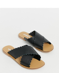 Черные кожаные сандалии на плоской подошве от Simply Be Extra Wide Fit