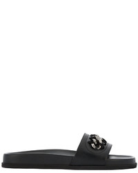 Черные кожаные сандалии на плоской подошве от Valentino