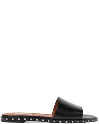 Черные кожаные сандалии на плоской подошве от Valentino