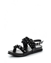 Черные кожаные сандалии на плоской подошве от Wellspring