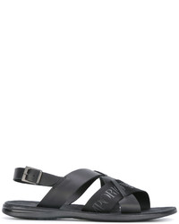 Мужские черные кожаные сандалии с принтом от Emporio Armani