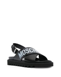 Мужские черные кожаные сандалии с принтом от Moschino