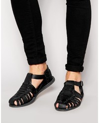 Мужские черные кожаные сандалии от Asos