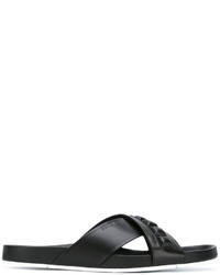 Мужские черные кожаные сандалии от Fendi