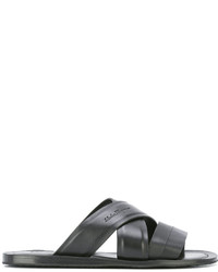 Мужские черные кожаные сандалии от Salvatore Ferragamo