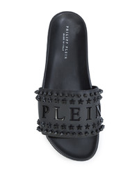 Мужские черные кожаные сланцы от Philipp Plein