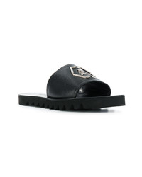 Мужские черные кожаные сланцы от Philipp Plein
