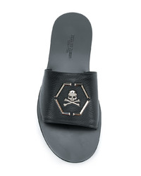 Мужские черные кожаные сланцы от Philipp Plein