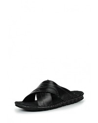 Мужские черные кожаные сланцы