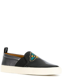 Женские черные кожаные слипоны с вышивкой от Bally