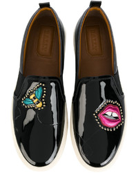 Женские черные кожаные слипоны с вышивкой от Bally