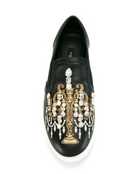 Женские черные кожаные слипоны с украшением от Dolce & Gabbana