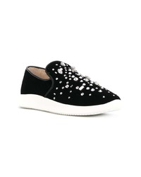 Женские черные кожаные слипоны с украшением от Giuseppe Zanotti Design