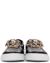 Женские черные кожаные слипоны от Versace