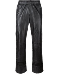 Мужские черные кожаные спортивные штаны от adidas