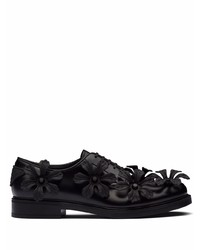 Черные кожаные туфли дерби с цветочным принтом от Prada