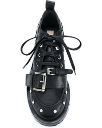 Женские черные кожаные туфли на шнуровке с шипами от No.21