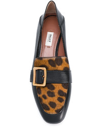 Черные кожаные туфли с леопардовым принтом от Bally